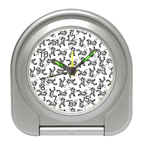 Erotic Pants Motif Black And White Graphic Pattern Black Backgrond Travel Alarm Clock from ArtsNow.com Front