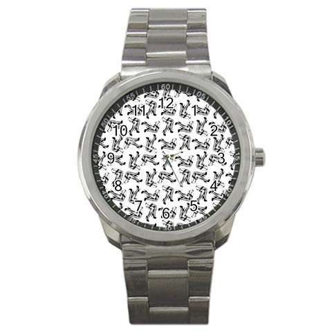 Erotic Pants Motif Black And White Graphic Pattern Black Backgrond Sport Metal Watch from ArtsNow.com Front