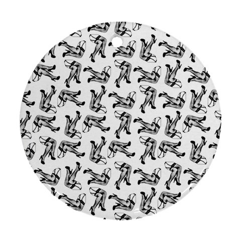 Erotic Pants Motif Black And White Graphic Pattern Black Backgrond Round Ornament (Two Sides) from ArtsNow.com Front