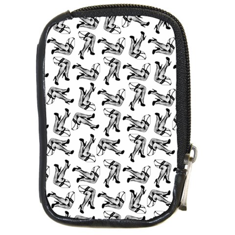 Erotic Pants Motif Black And White Graphic Pattern Black Backgrond Compact Camera Leather Case from ArtsNow.com Front