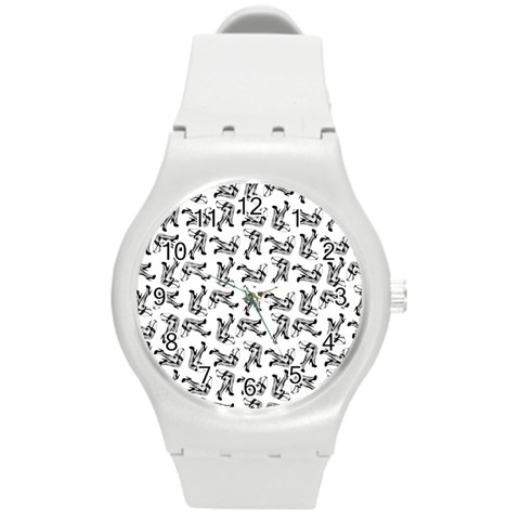 Erotic Pants Motif Black And White Graphic Pattern Black Backgrond Round Plastic Sport Watch (M) from ArtsNow.com Front