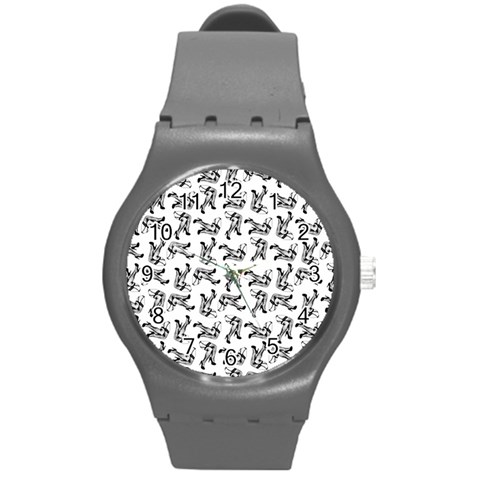 Erotic Pants Motif Black And White Graphic Pattern Black Backgrond Round Plastic Sport Watch (M) from ArtsNow.com Front