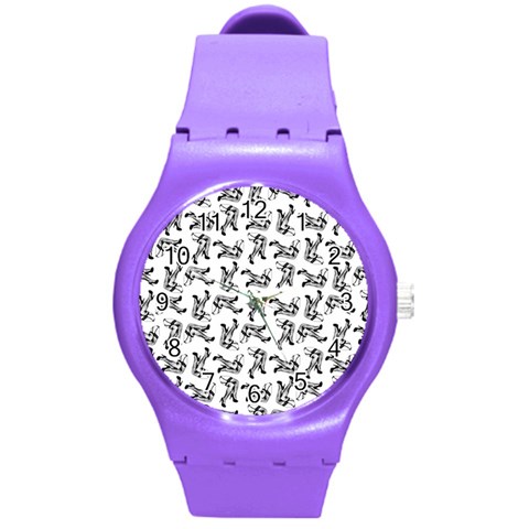 Erotic Pants Motif Black And White Graphic Pattern Black Backgrond Round Plastic Sport Watch (M) from ArtsNow.com Front