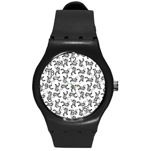 Erotic Pants Motif Black And White Graphic Pattern Black Backgrond Round Plastic Sport Watch (M) from ArtsNow.com Front