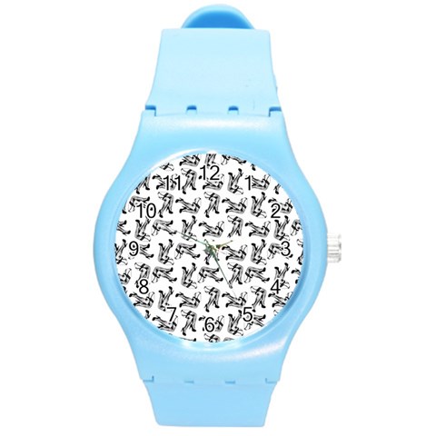 Erotic Pants Motif Black And White Graphic Pattern Black Backgrond Round Plastic Sport Watch (M) from ArtsNow.com Front