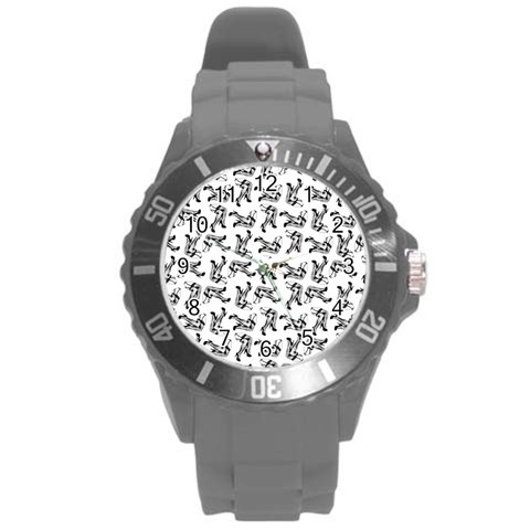 Erotic Pants Motif Black And White Graphic Pattern Black Backgrond Round Plastic Sport Watch (L) from ArtsNow.com Front