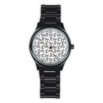 Erotic Pants Motif Black And White Graphic Pattern Black Backgrond Stainless Steel Round Watch