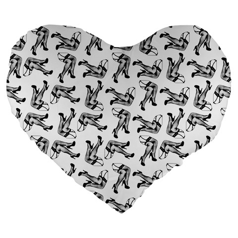 Erotic Pants Motif Black And White Graphic Pattern Black Backgrond Large 19  Premium Flano Heart Shape Cushions from ArtsNow.com Front