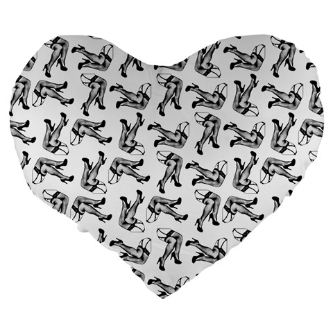 Erotic Pants Motif Black And White Graphic Pattern Black Backgrond Large 19  Premium Flano Heart Shape Cushions from ArtsNow.com Back