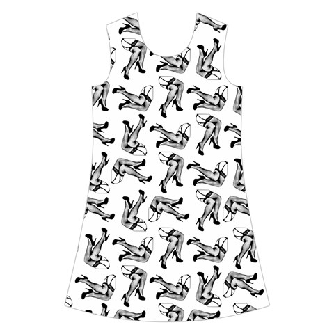 Erotic Pants Motif Black And White Graphic Pattern Black Backgrond Kids  Short Sleeve Velvet Dress from ArtsNow.com Front