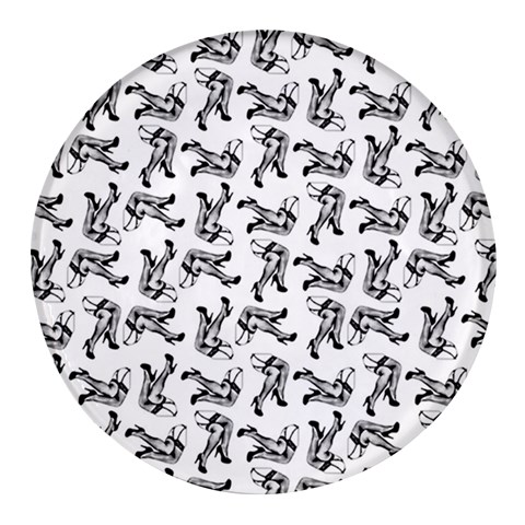 Erotic Pants Motif Black And White Graphic Pattern Black Backgrond Round Glass Fridge Magnet (4 pack) from ArtsNow.com Front