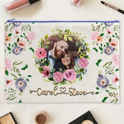 Personalized Floral wreath Love Photo Name Cosmetic Bag Cosmetic Bag (XXXL) from ArtsNow.com Front