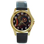 Abstract Geometric Pattern Round Gold Metal Watch