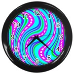 Swirls Pattern Design Bright Aqua Wall Clock (Black)