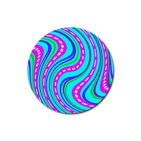 Swirls Pattern Design Bright Aqua Rubber Coaster (Round) from ArtsNow.com Front