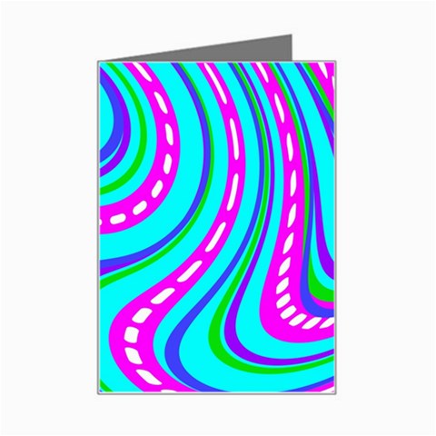 Swirls Pattern Design Bright Aqua Mini Greeting Card from ArtsNow.com Left