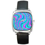 Swirls Pattern Design Bright Aqua Square Metal Watch