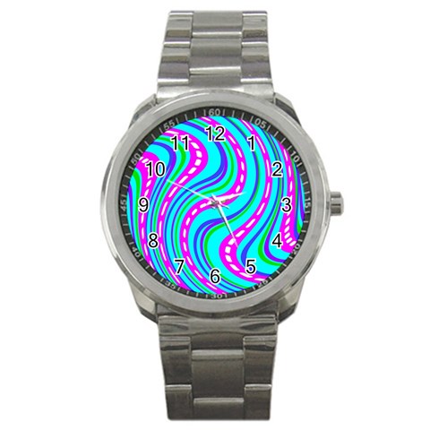 Swirls Pattern Design Bright Aqua Sport Metal Watch from ArtsNow.com Front