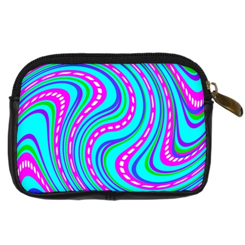 Swirls Pattern Design Bright Aqua Digital Camera Leather Case from ArtsNow.com Back