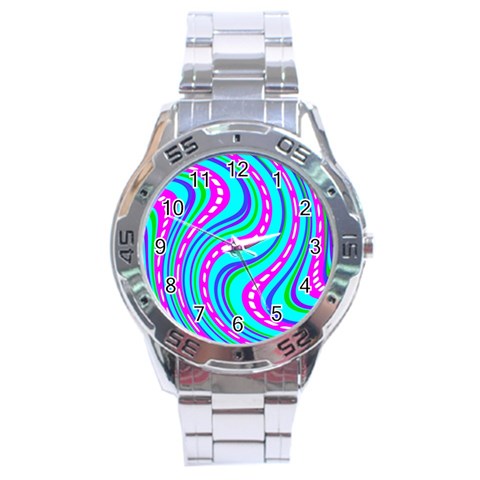 Swirls Pattern Design Bright Aqua Stainless Steel Analogue Watch from ArtsNow.com Front