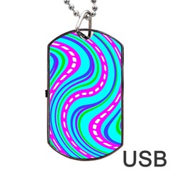 Swirls Pattern Design Bright Aqua Dog Tag USB Flash (Two Sides) from ArtsNow.com Back