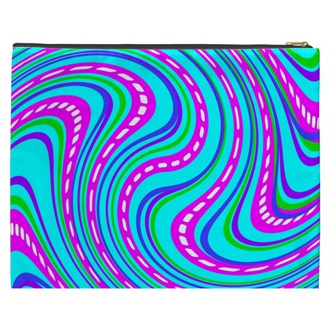 Swirls Pattern Design Bright Aqua Cosmetic Bag (XXXL) from ArtsNow.com Back