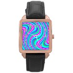 Swirls Pattern Design Bright Aqua Rose Gold Leather Watch 