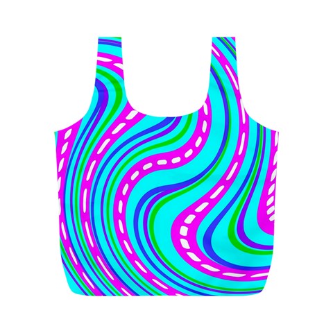 Swirls Pattern Design Bright Aqua Full Print Recycle Bag (M) from ArtsNow.com Back