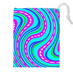 Swirls Pattern Design Bright Aqua Drawstring Pouch (5XL) from ArtsNow.com Front