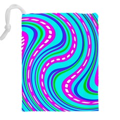 Swirls Pattern Design Bright Aqua Drawstring Pouch (5XL) from ArtsNow.com Back