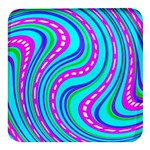 Swirls Pattern Design Bright Aqua Square Glass Fridge Magnet (4 pack)
