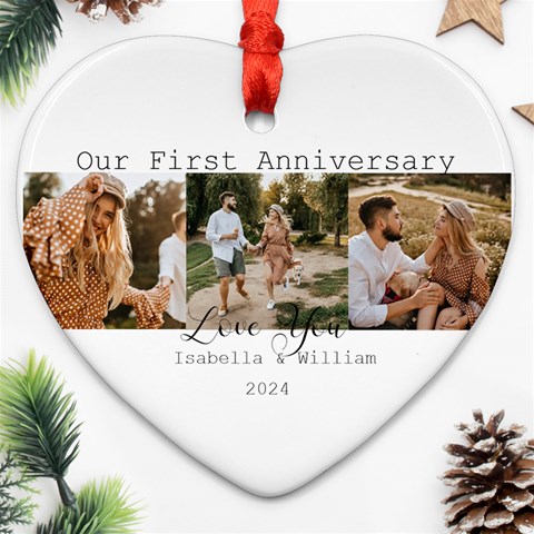 Personalized 3 pics Photo Name Heart Ornament (Two Sides) Heart Ornament (Two Sides) from ArtsNow.com Front