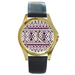 Illustration Ukrainian Folk Seamless Pattern Ornament Round Gold Metal Watch