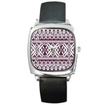 Illustration Ukrainian Folk Seamless Pattern Ornament Square Metal Watch