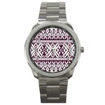 Illustration Ukrainian Folk Seamless Pattern Ornament Sport Metal Watch