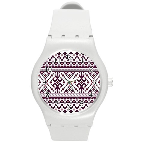 Illustration Ukrainian Folk Seamless Pattern Ornament Round Plastic Sport Watch (M) from ArtsNow.com Front