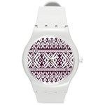 Illustration Ukrainian Folk Seamless Pattern Ornament Round Plastic Sport Watch (M)