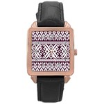 Illustration Ukrainian Folk Seamless Pattern Ornament Rose Gold Leather Watch 