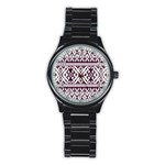 Illustration Ukrainian Folk Seamless Pattern Ornament Stainless Steel Round Watch