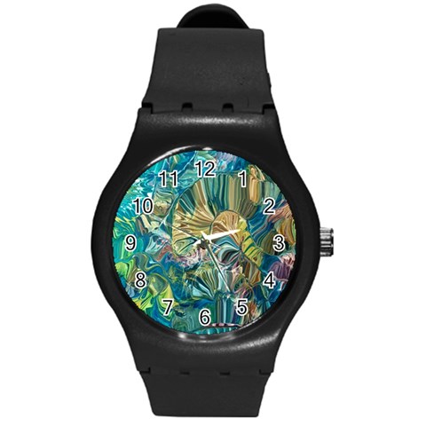 Abstract petals Round Plastic Sport Watch (M) from ArtsNow.com Front