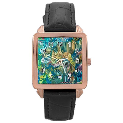 Abstract petals Rose Gold Leather Watch  from ArtsNow.com Front