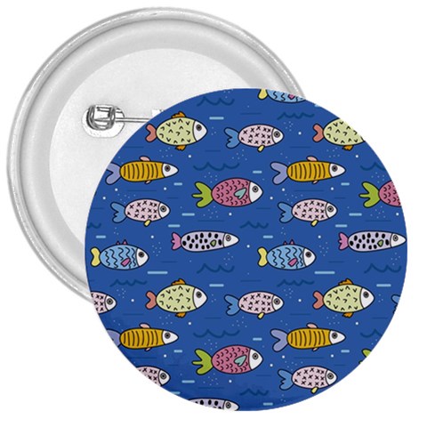 Sea Fish Blue Submarine Animals Patteen 3  Buttons from ArtsNow.com Front