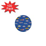 Sea Fish Blue Submarine Animals Patteen 1  Mini Buttons (100 pack) 