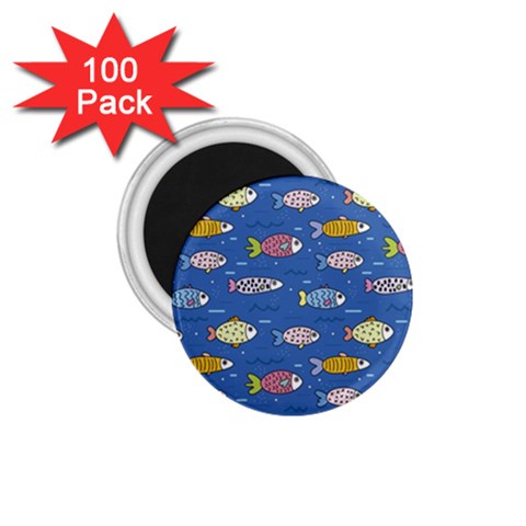 Sea Fish Blue Submarine Animals Patteen 1.75  Magnets (100 pack)  from ArtsNow.com Front