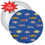 Sea Fish Blue Submarine Animals Patteen 3  Buttons (10 pack) 