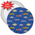 Sea Fish Blue Submarine Animals Patteen 3  Buttons (100 pack) 