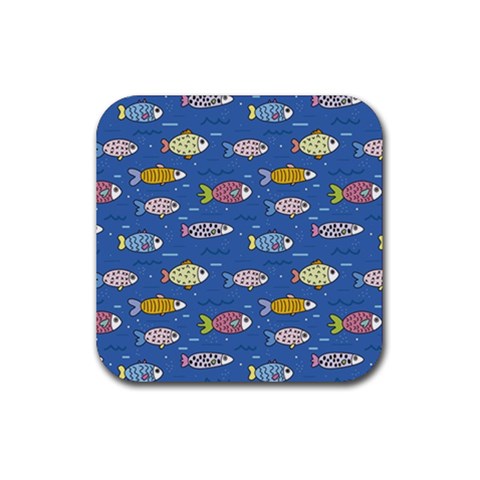 Sea Fish Blue Submarine Animals Patteen Rubber Coaster (Square) from ArtsNow.com Front