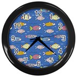 Sea Fish Blue Submarine Animals Patteen Wall Clock (Black)