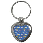 Sea Fish Blue Submarine Animals Patteen Key Chain (Heart)