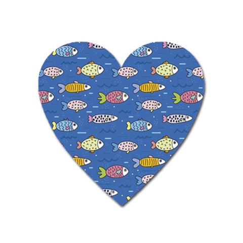 Sea Fish Blue Submarine Animals Patteen Heart Magnet from ArtsNow.com Front